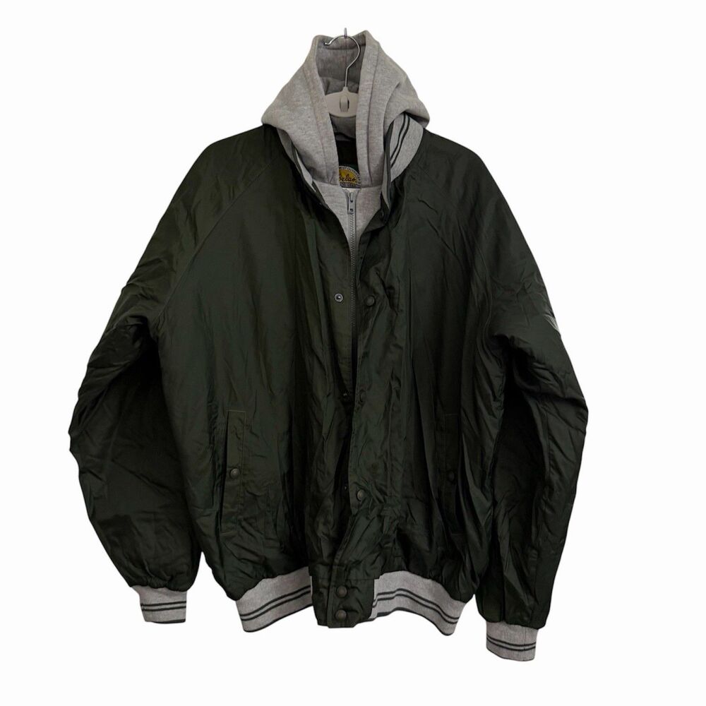 Cabela's Bomber Jacket Mens Large Green Hooded Full Zip Lined Outdoor Gear Nylon